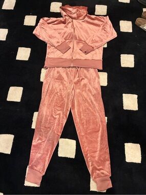 Velour Zip-Up Hoodie and Jogger Set - Dusty Rose